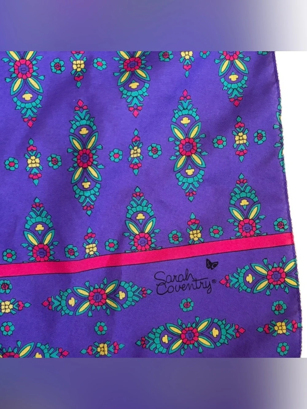 Vintage Sarah Coventry Purple Floral Fashion Scarf GoGo Mod Bold Boho Italy Made